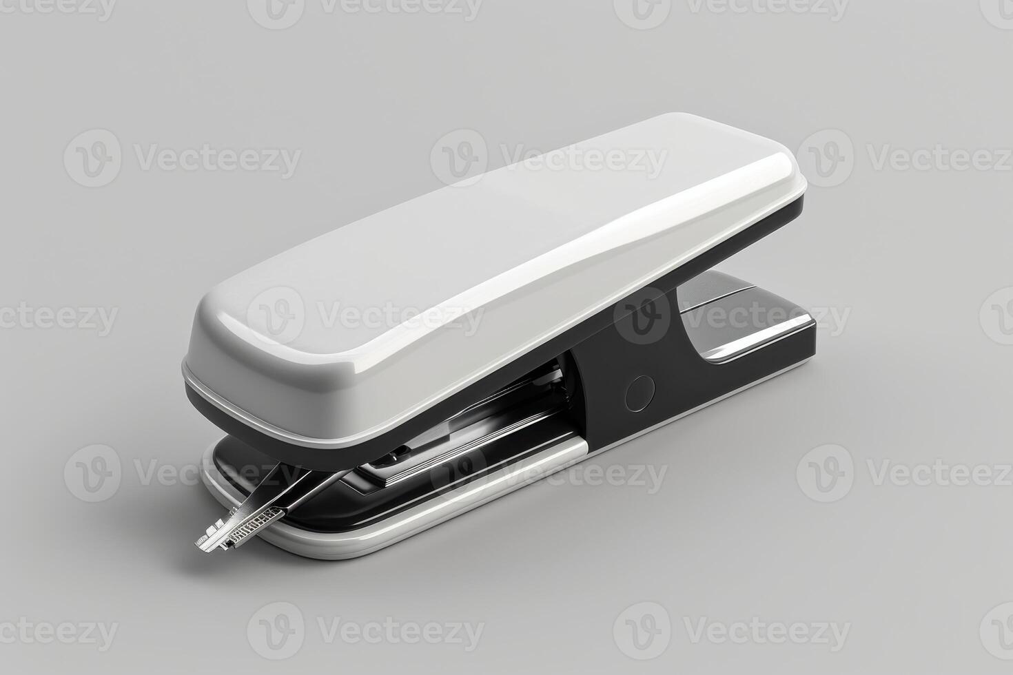 A sleek, modern stapler positioned on a smooth surface in a well-lit workspace, showcasing its design and functionality photo