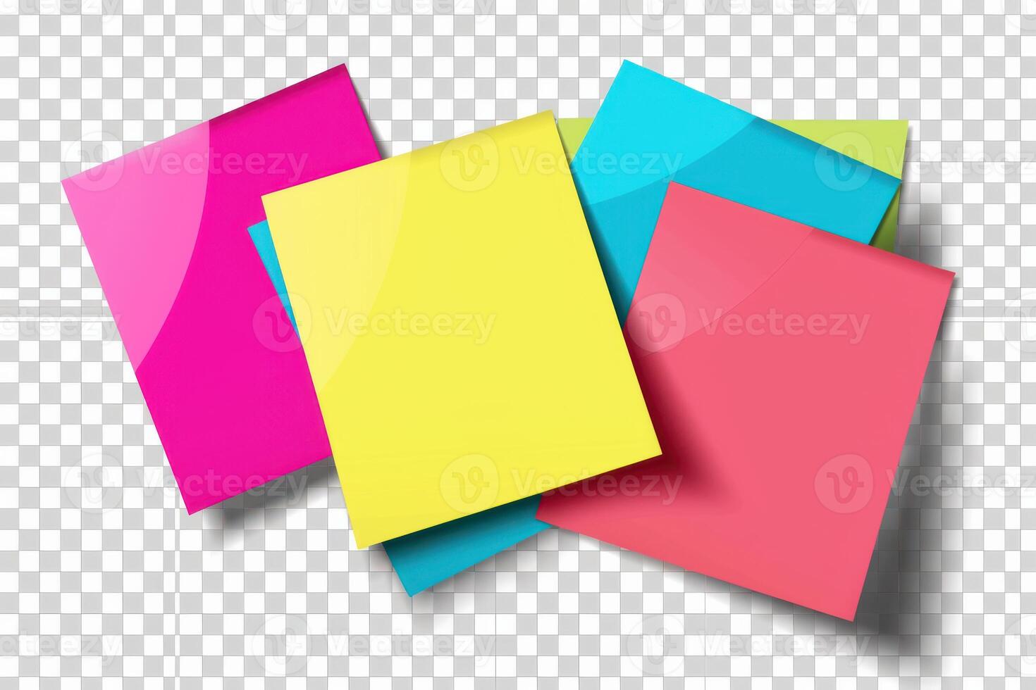 Colorful sticky notes arranged in a playful pattern on a transparent background photo