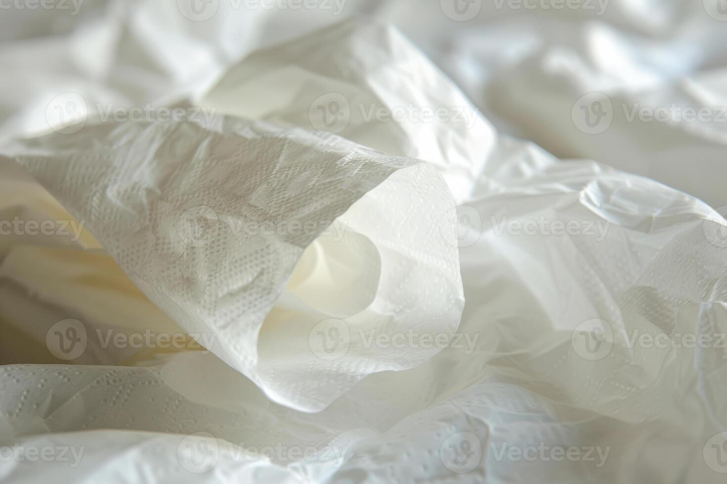 Delicate layers of crumpled white tissue paper illuminated by soft light photo