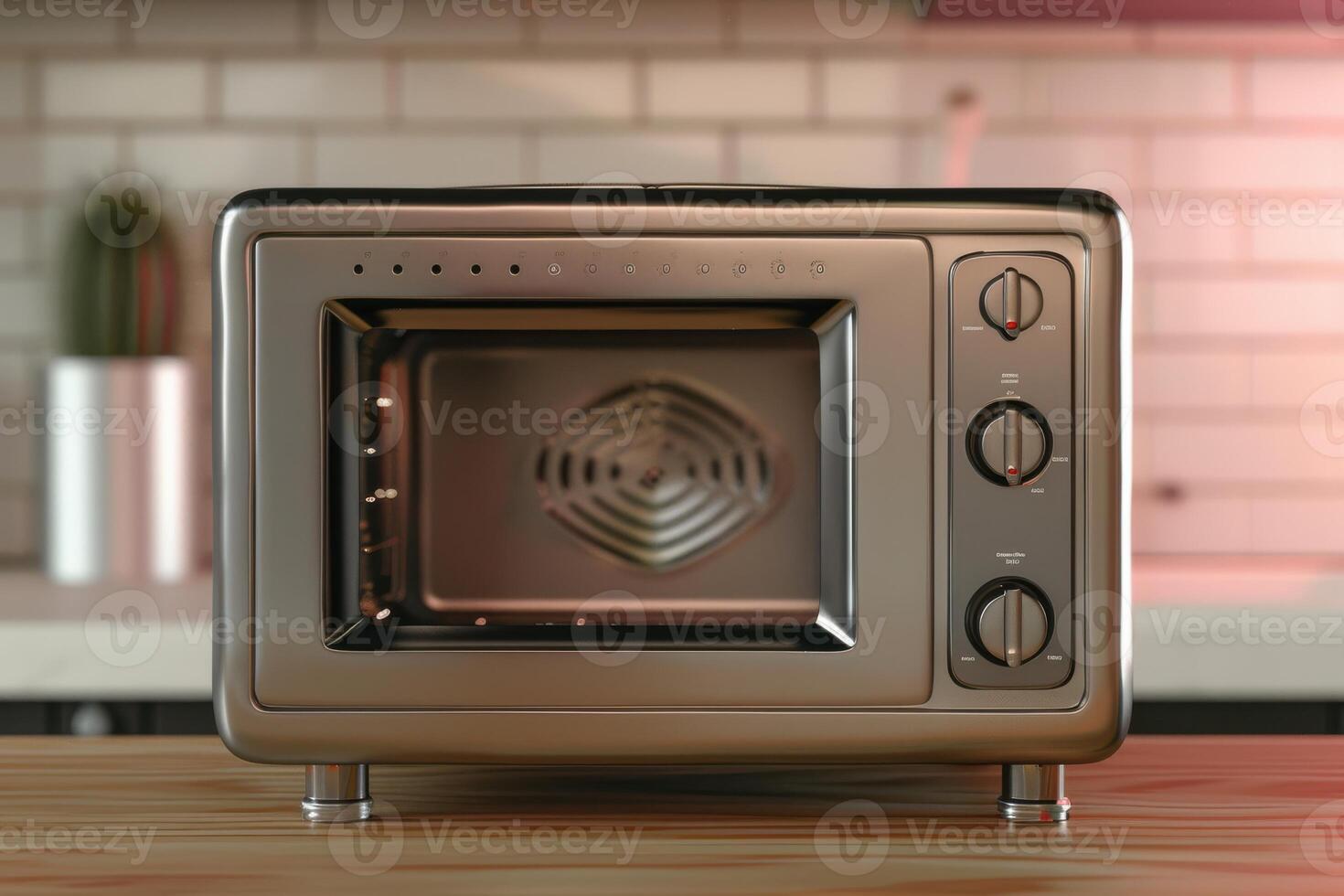 Modern countertop toaster oven with stainless steel finish in a sleek kitchen setting photo