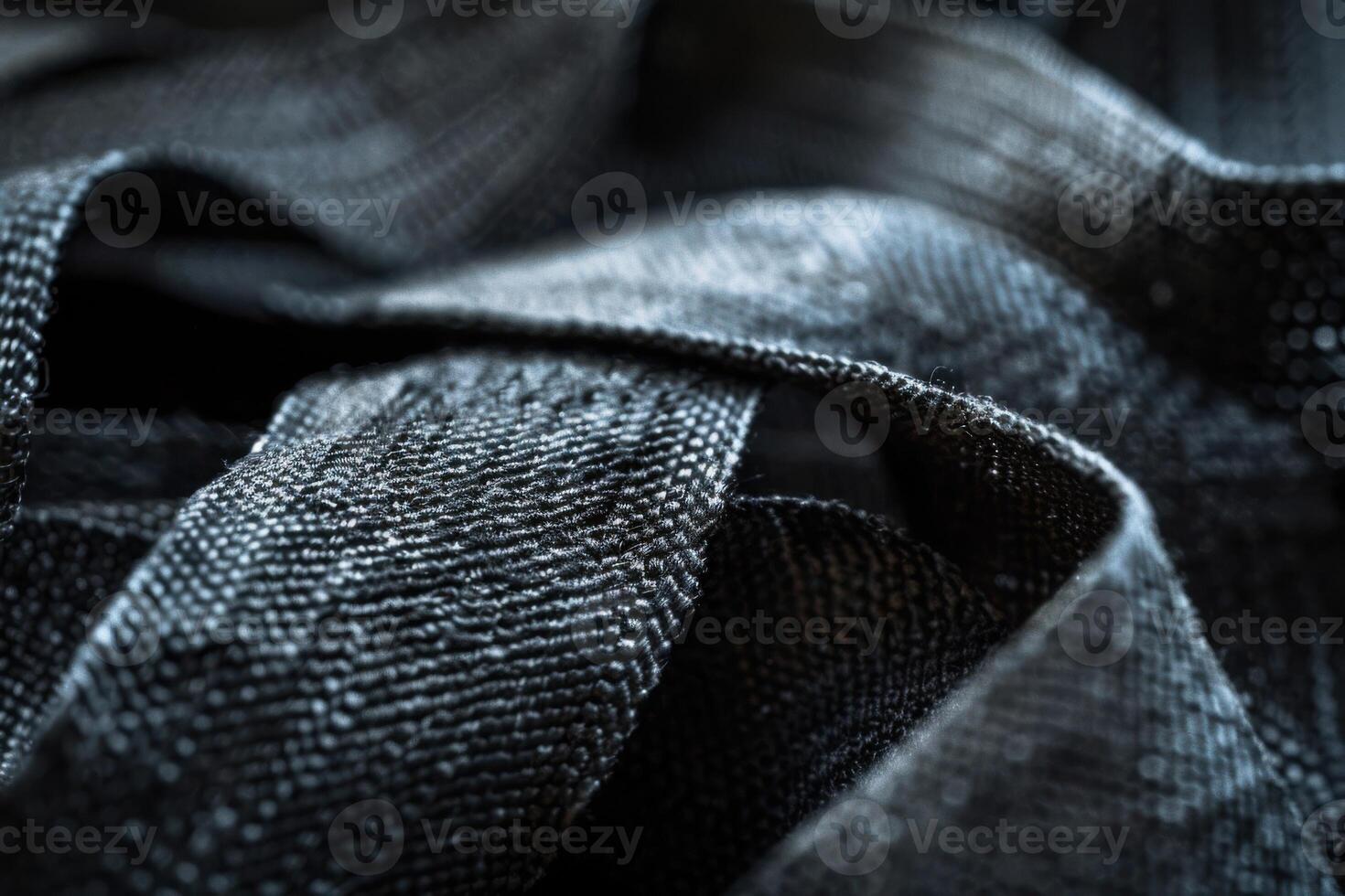 Close-up of textured black fabric draping artistically with soft light reflecting on its surface photo