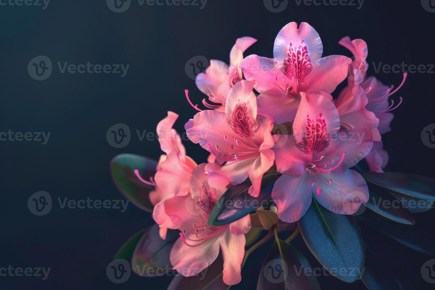 Vibrant pink azalea flowers in full bloom against a dark background photo