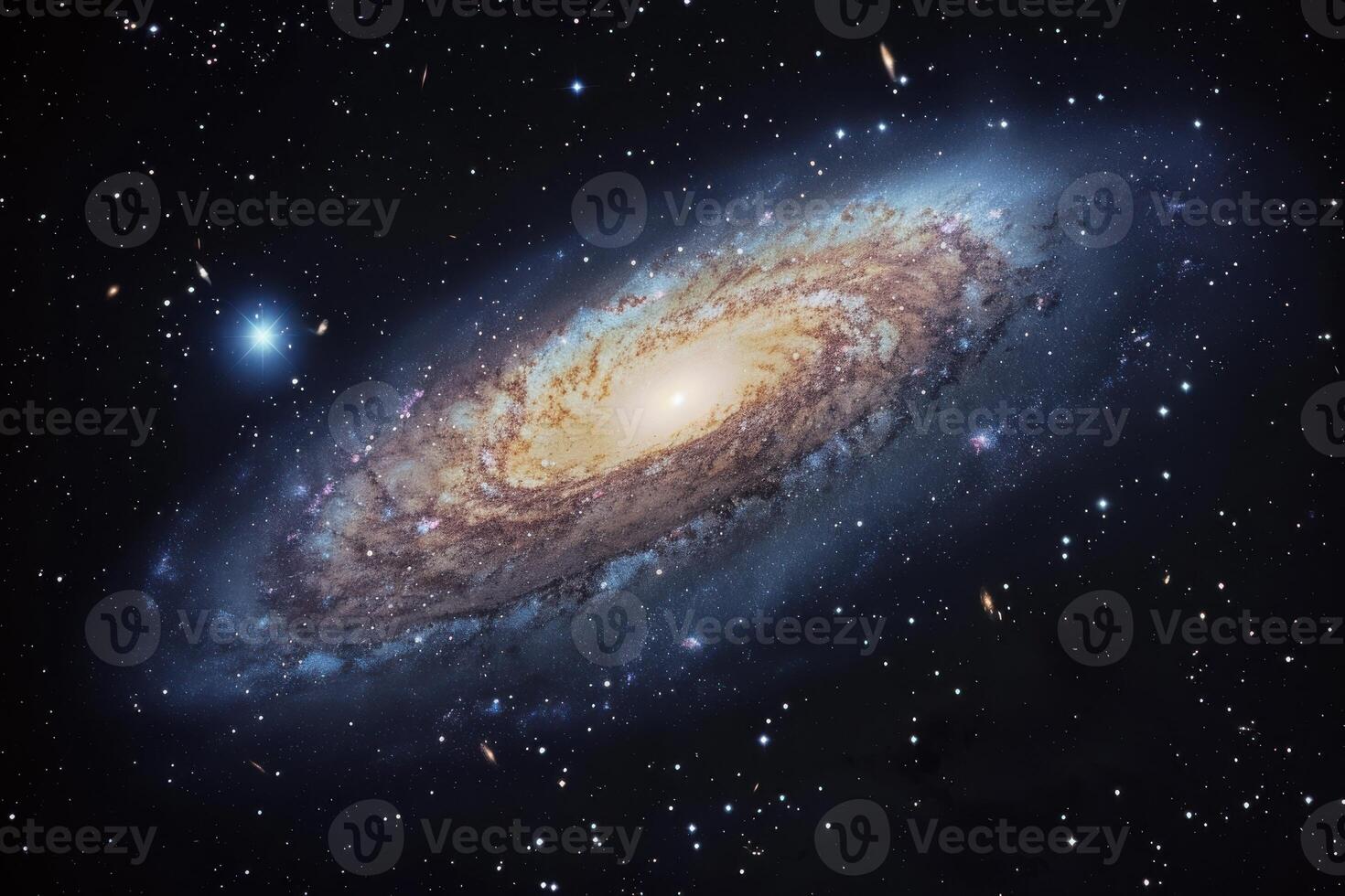 A stunning view of a spiral galaxy reveals its vibrant colors and intricate structure in space photo