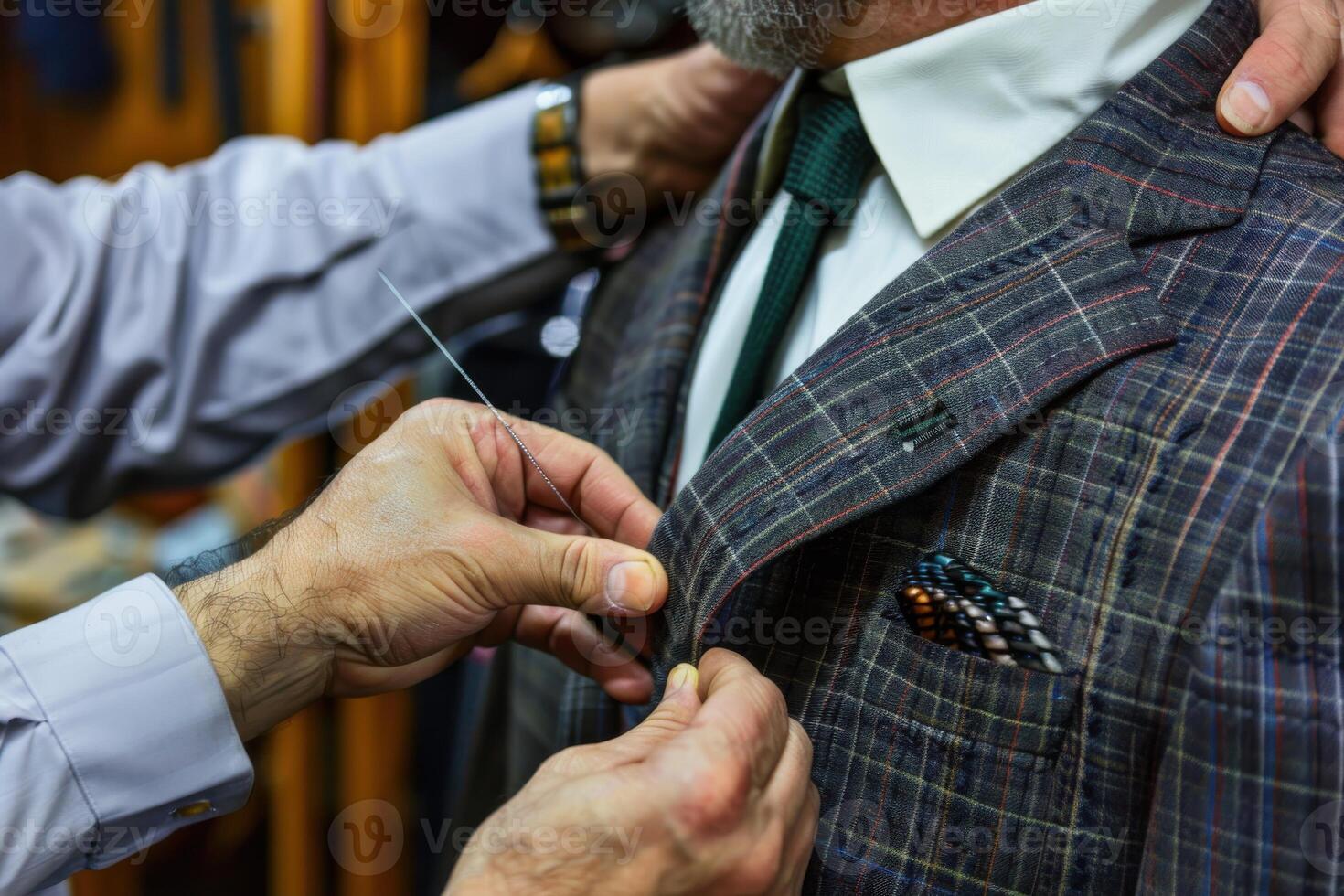 Tailoring a custom suit in a high-end tailor shop during the afternoon photo