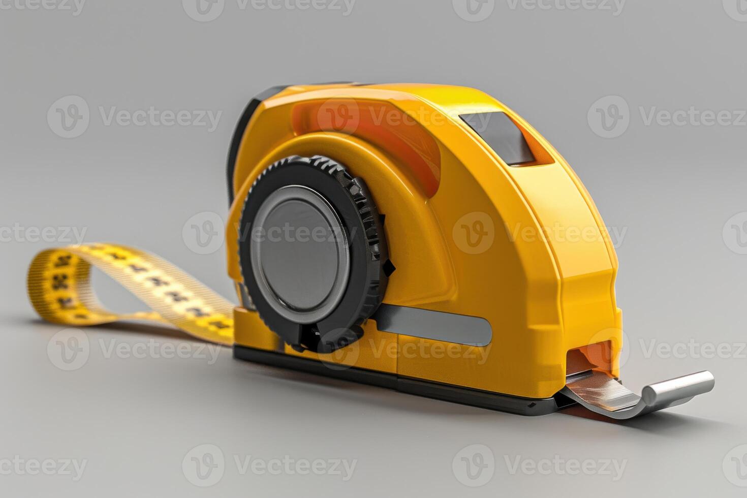 Compact yellow measuring tape on a gray surface ready for use in various projects photo