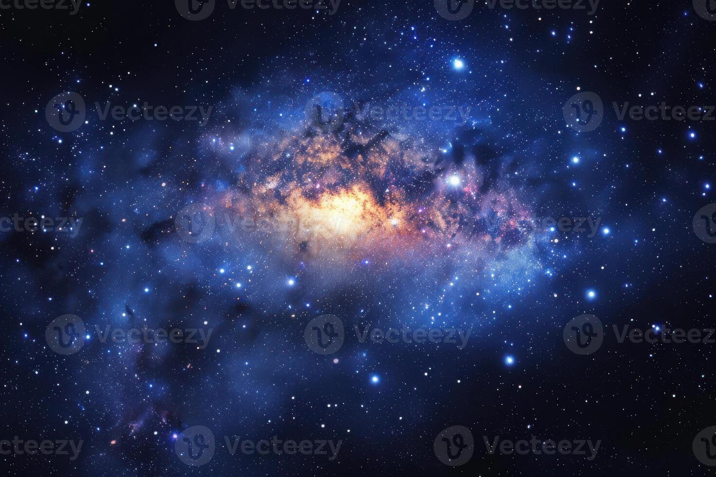 A stunning view of a vibrant galaxy filled with stars and cosmic clouds in deep space photo