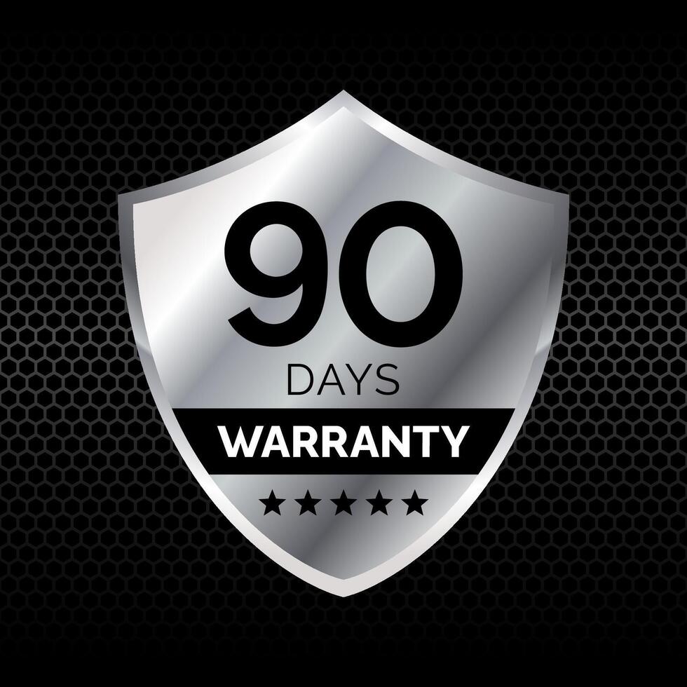 90 Days Warranty design silver color shield shape. for Badge, Label, Sticker, Logo, Icon, seal. EPS 10 vector
