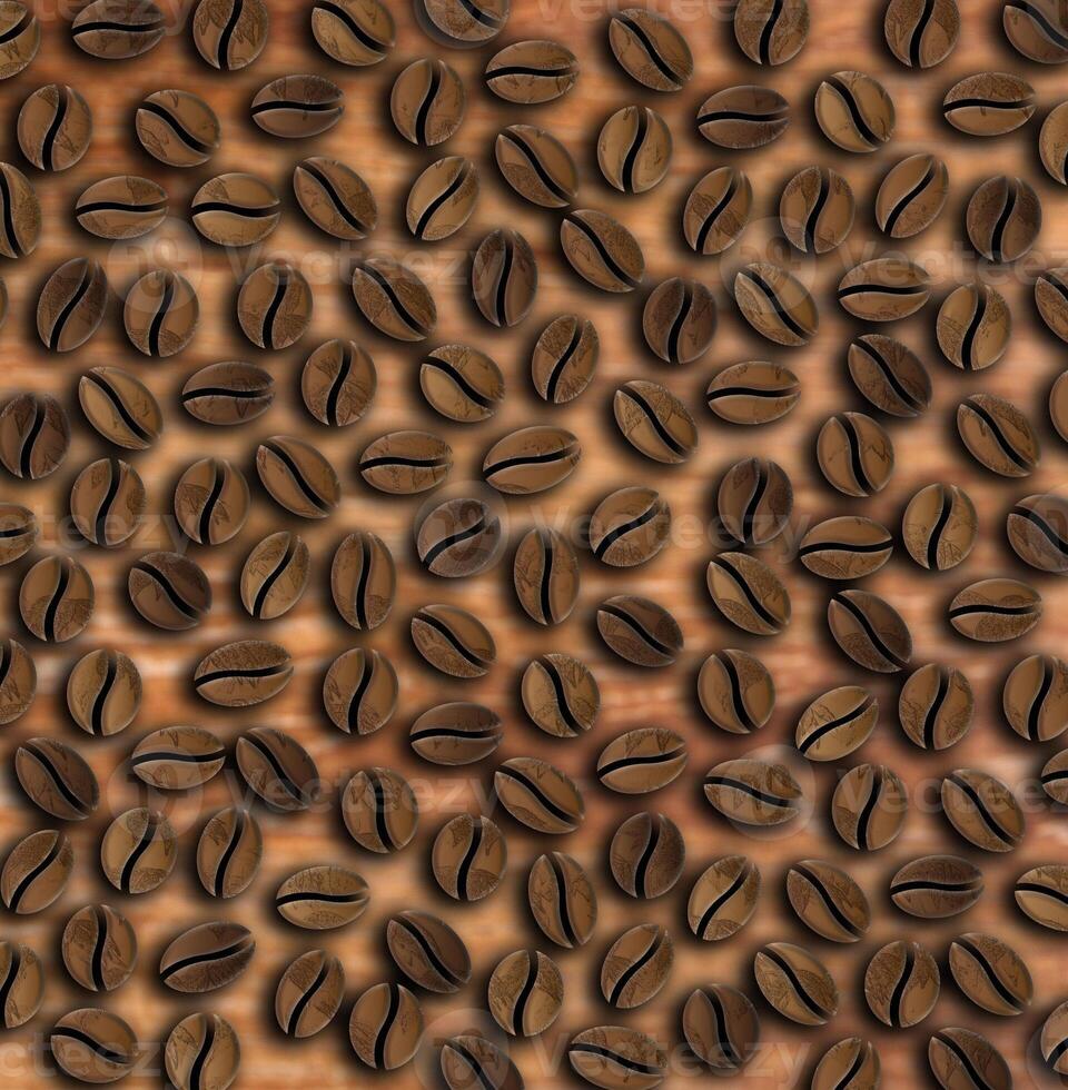 many roasted coffee beans ornament on a wooden background illustration photo