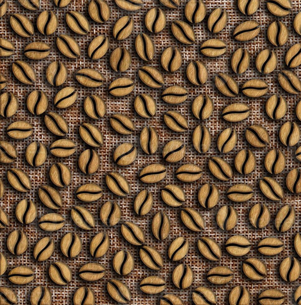 many roasted coffee beans on a sackcloth background illustration photo