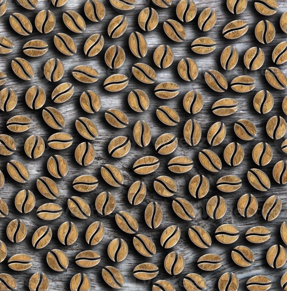 many roasted coffee beans ornament on a wooden background illustration photo