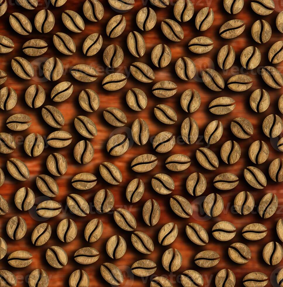 many roasted coffee beans on a wooden background illustration photo