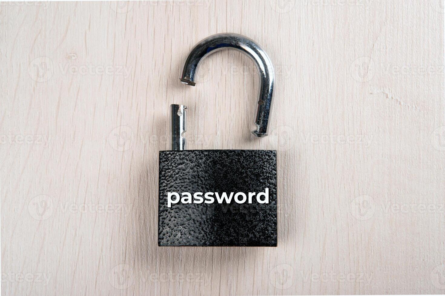 broken padlock with inscription password top view photo