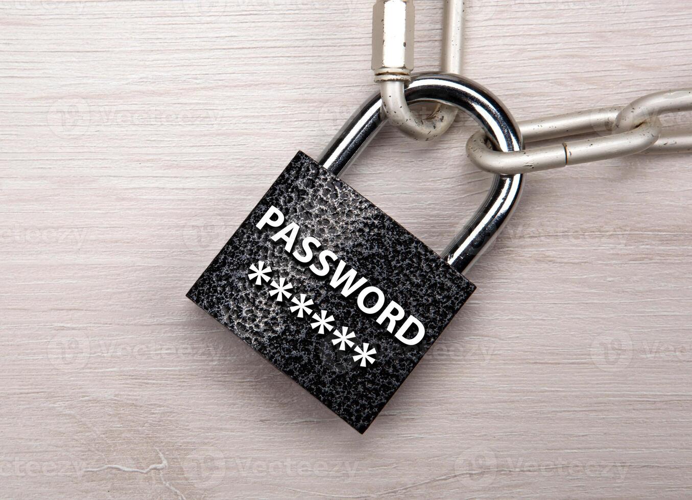 padlock with network password with a steel chain closeup top view photo