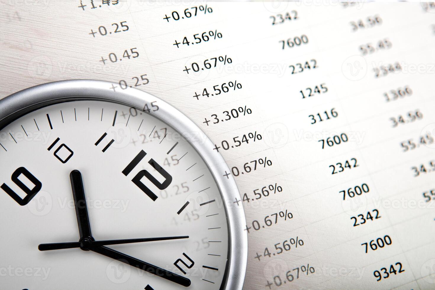 large white clock face with economic digits closeup photo