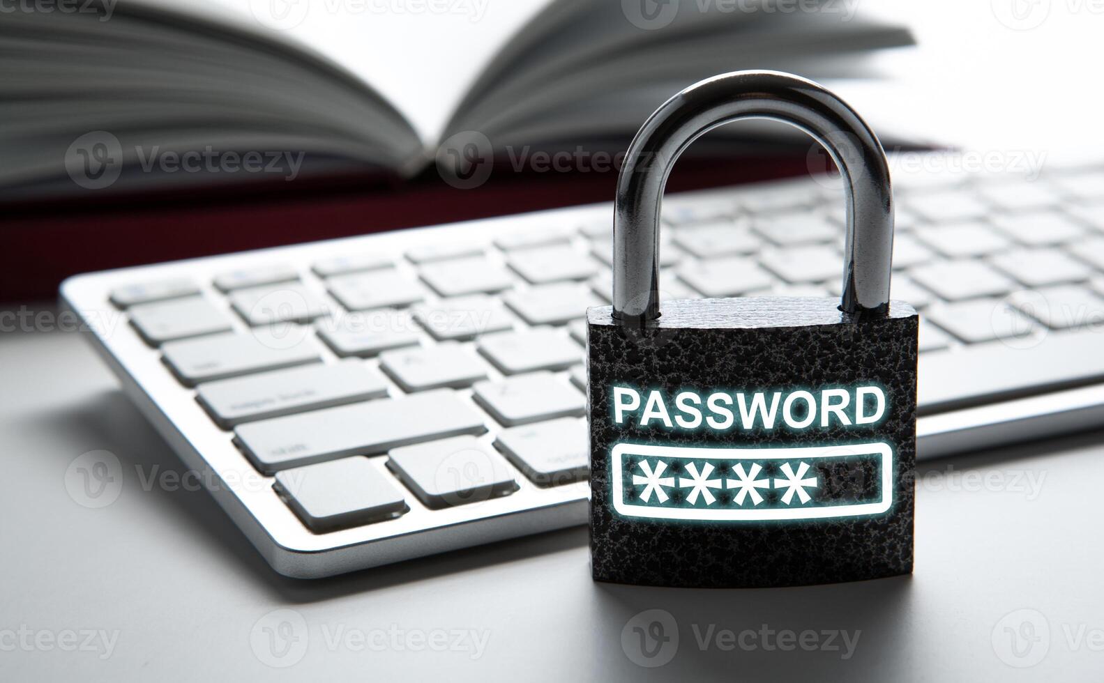 padlock with network password with a computer keyboard photo