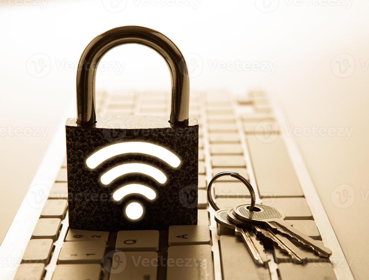 padlock with password wi-fi with keys on the computer keyboard Internet security photo