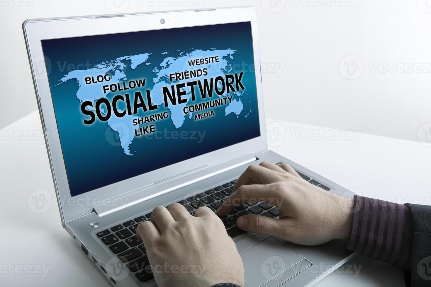 open laptop with internet connection photo