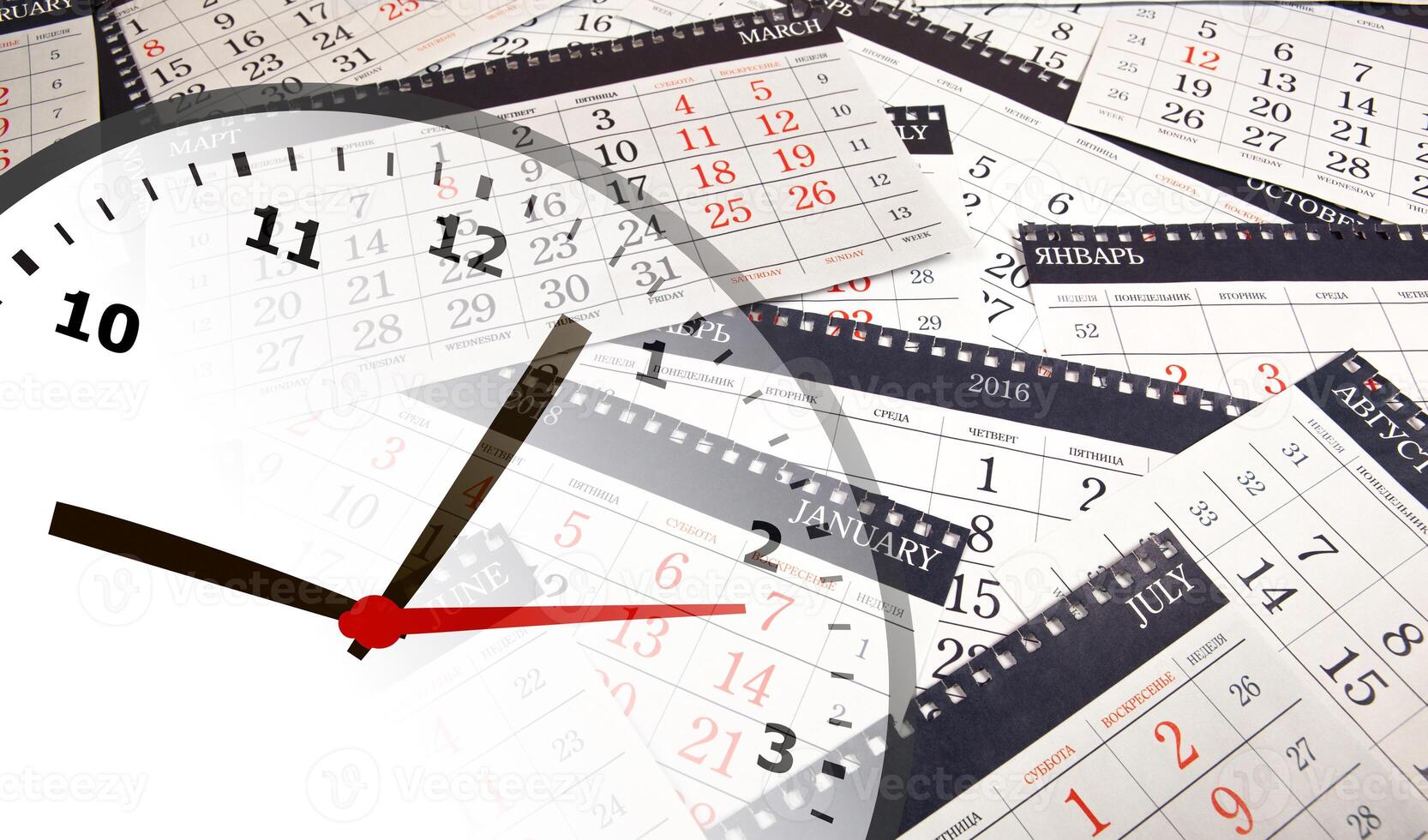 wall calendar with the number of days and clock photo