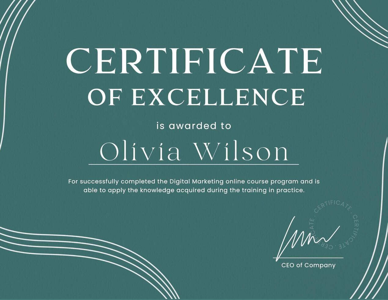 Green White Minimalist Digital Marketing Online Course Certificate template