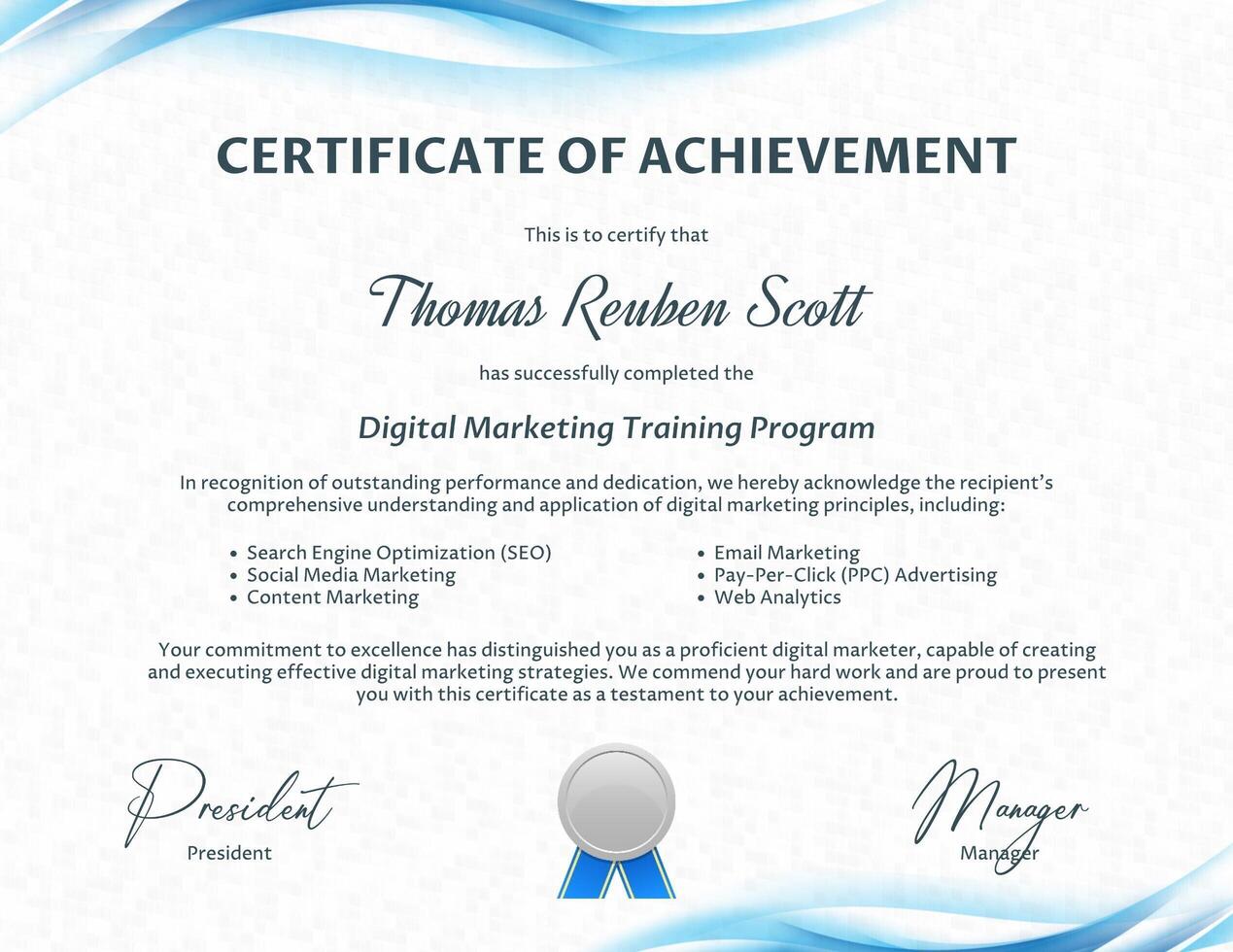 Digital Marketing Achievement Certificate template