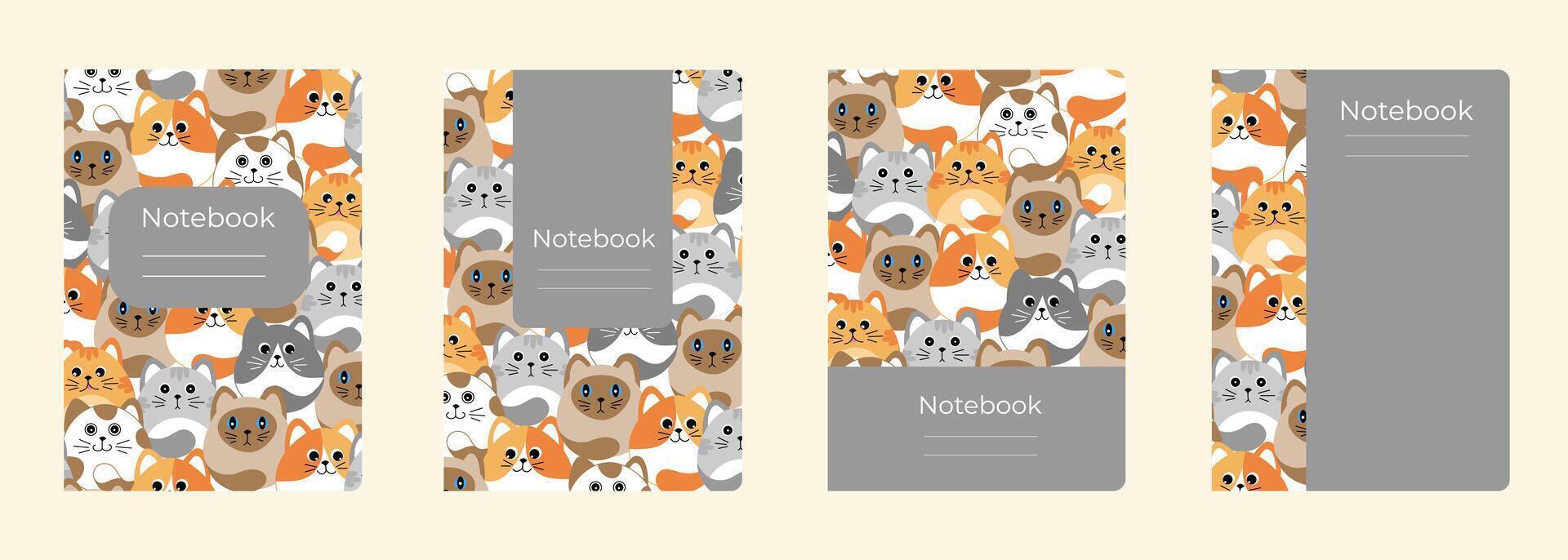 Set of cover designs for notebook, notepad, book, catalog with many cats. Vertical format A4,A5. vector