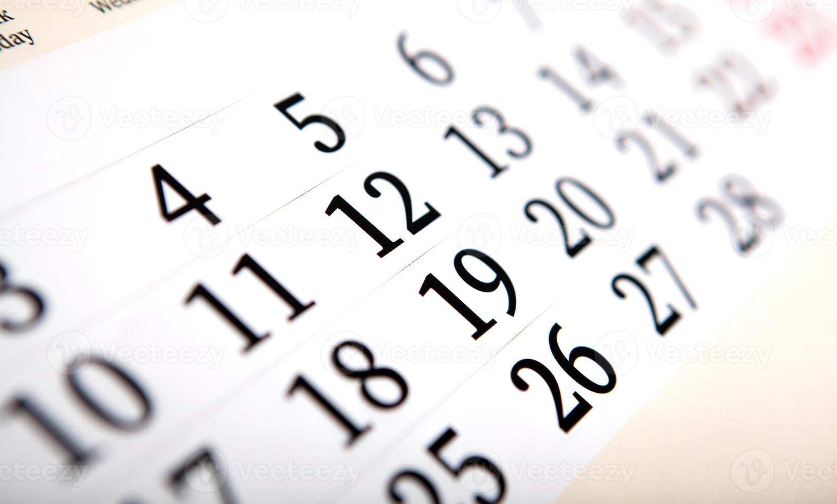 calendar days with numbers close up photo