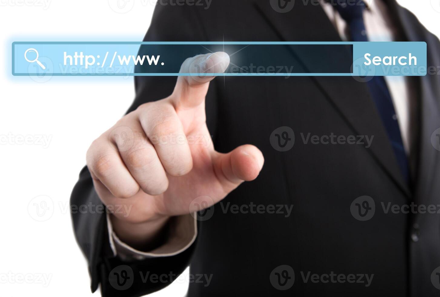 man's hand clicks on the address bar photo
