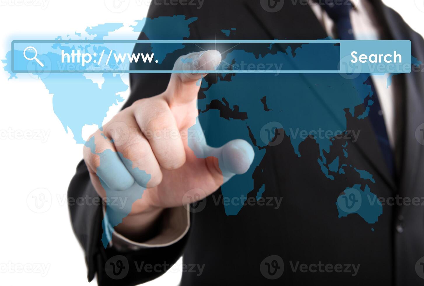 man's hand clicks on the address bar photo