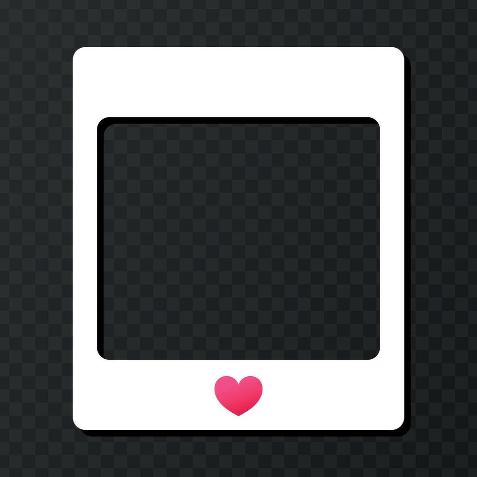 Empty photo frame on dark background. Blank photo border decorated with heart vector