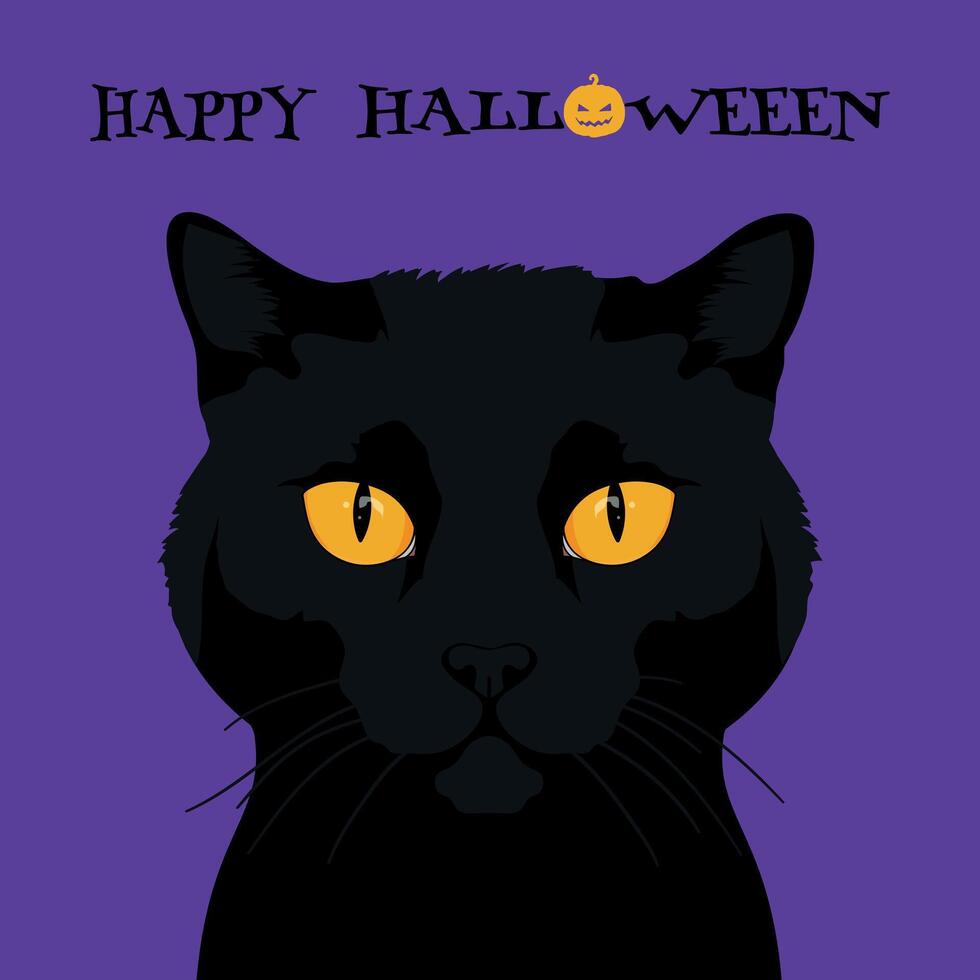 Halloween greeting card with black cat in realistic style vector
