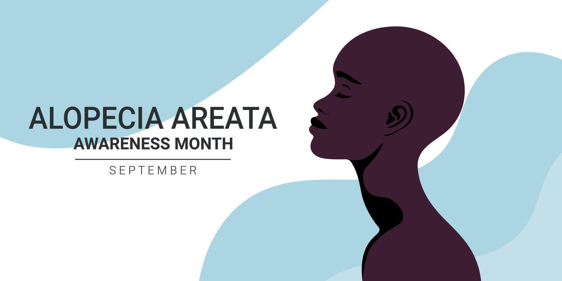 Alopecia Areata awareness month banner. Beautiful African bald woman vector