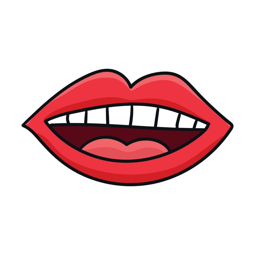 Hand drawn woman mouth with red lipstick. Female red lips vector