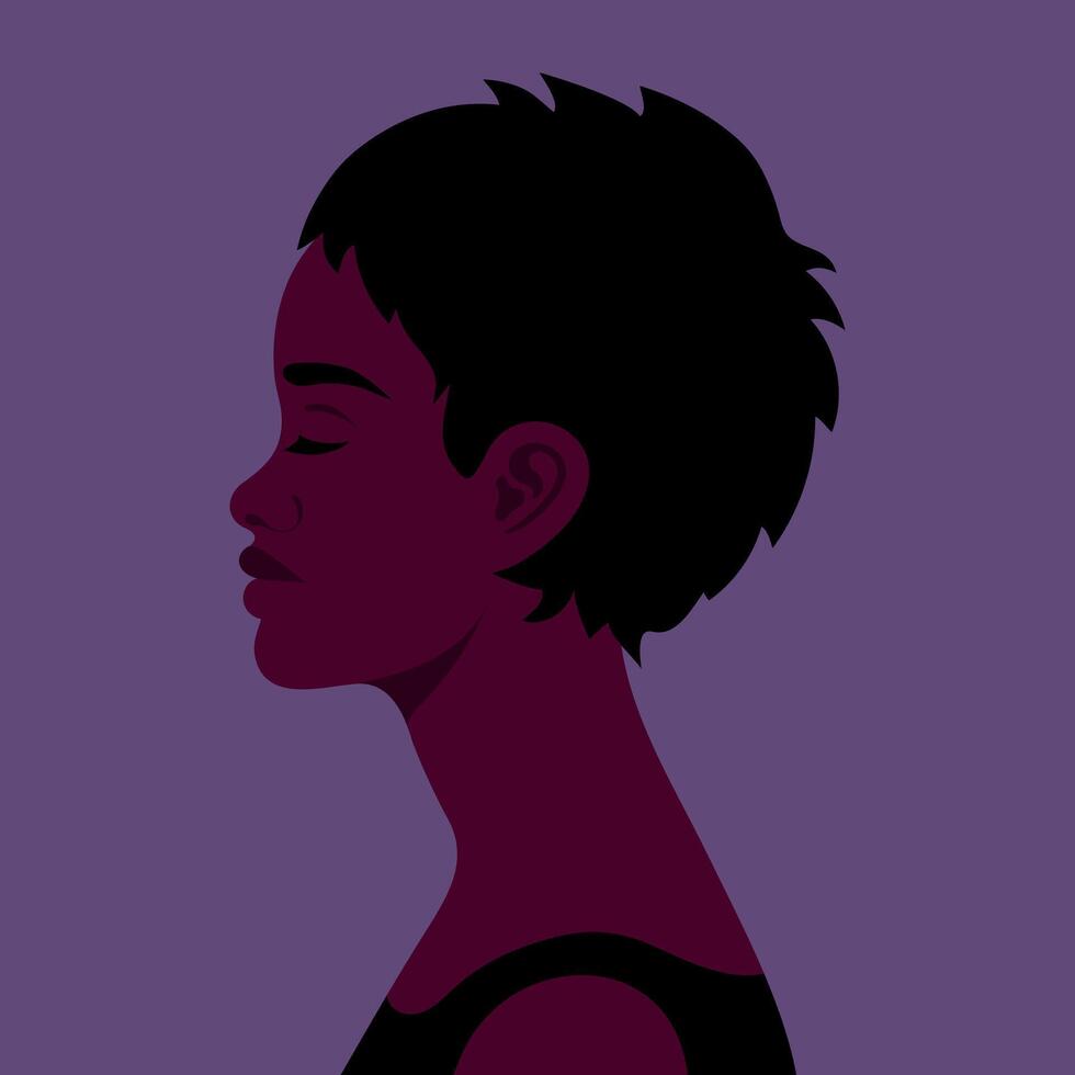 Beautiful African woman with closed eyes profile view portrait. Young female abstract avatar vector
