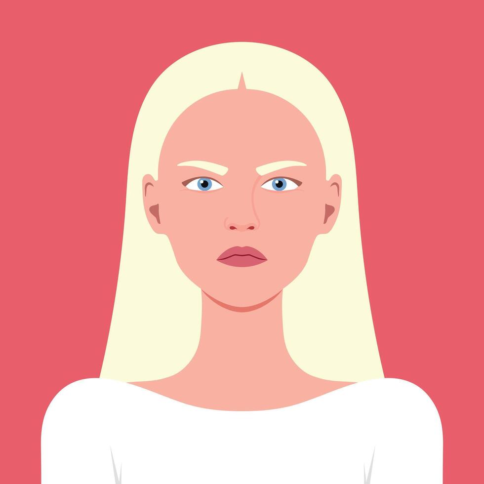Portrait of an angry young woman with blond hair. Facial expression of an anger, gloomy and wrath vector