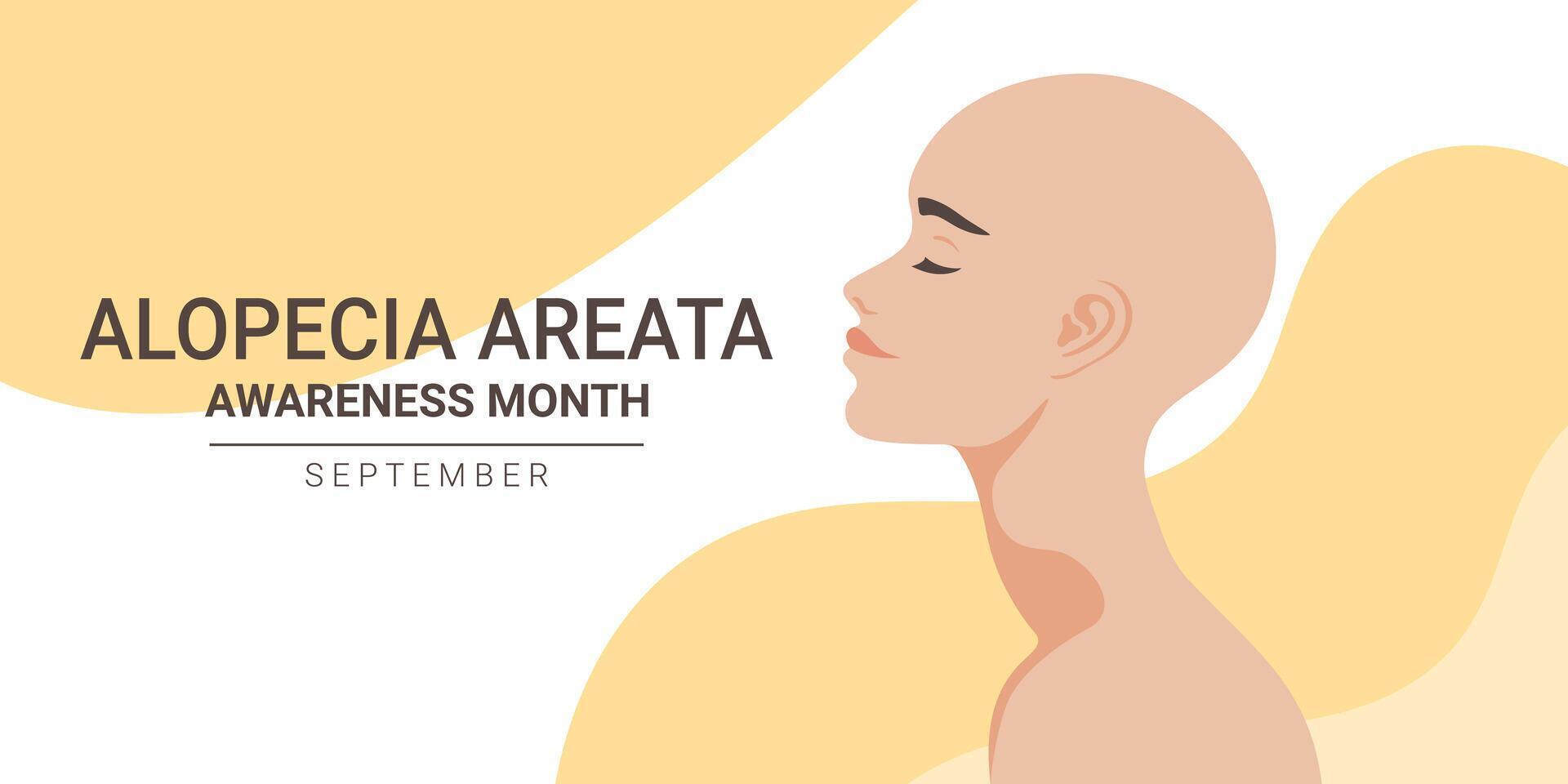 September is Alopecia Areata awareness month banner. Beautiful bald head woman vector