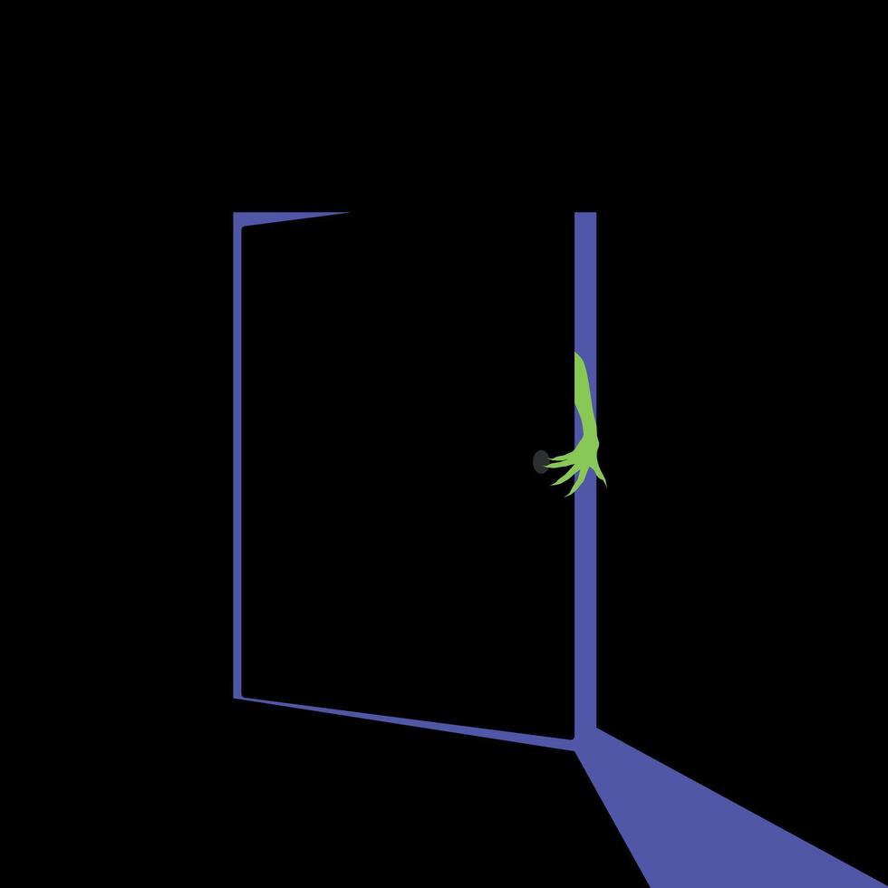 Open door with a scary monster hand sticking out of it vector