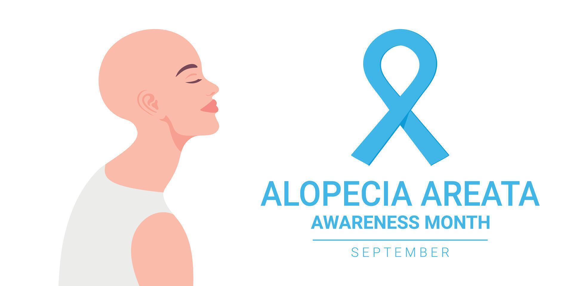 Alopecia Areata awareness month banner. Beautiful bald head woman vector