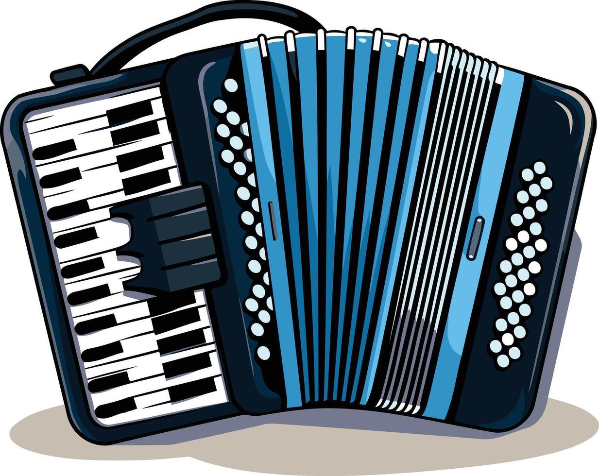 A vibrant cartoon illustration of a blue and black accordion, perfect for adding a touch of musical whimsy to your designs vector
