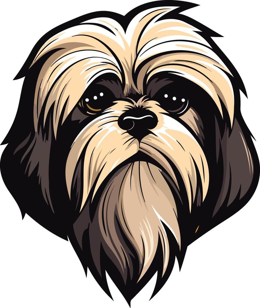 A cute cartoon illustration of a shih tzu dog with a serious expression, perfect for pet lovers, dog owners, and animal themed designs vector