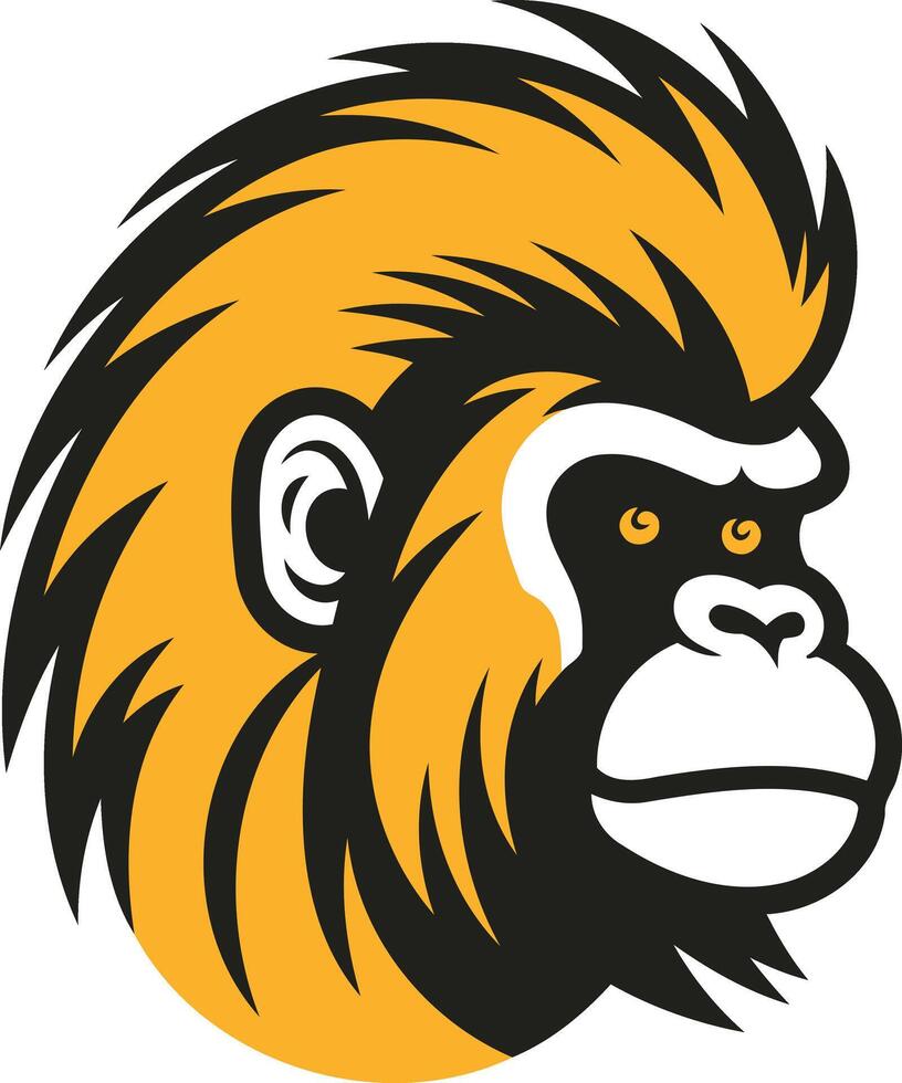 A bold, black and yellow illustration of a monkey's head, perfect for branding, logos, and sporting teams vector