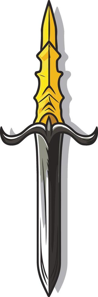 A cartoon illustration of a golden dagger with a black handle, perfect for game design, fantasy artwork, or branding vector