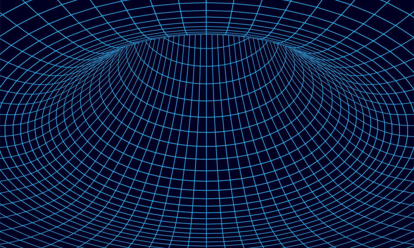 Wireframe Geometric Dark Blue Psychedelic Wormhole Structure vector