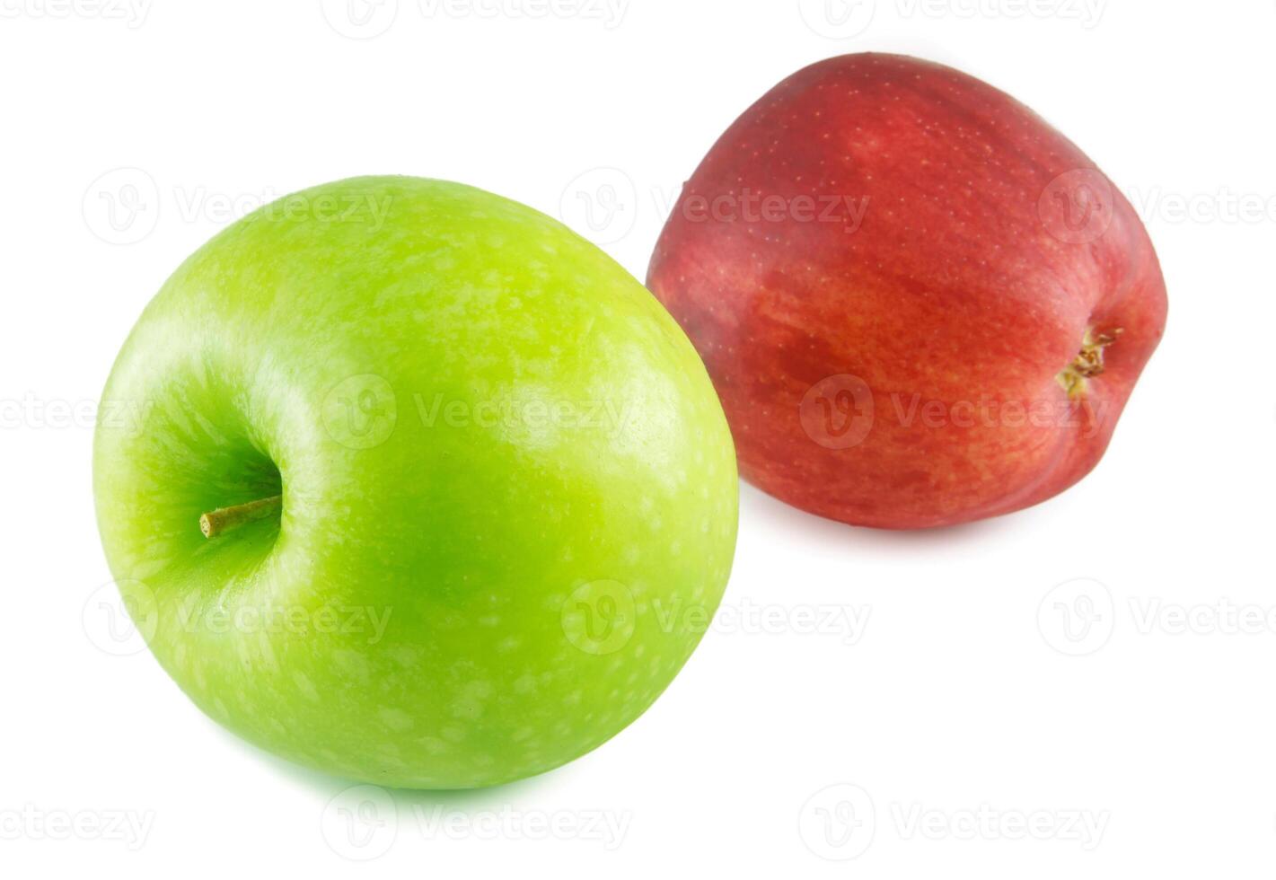 Green and red apple on white background photo