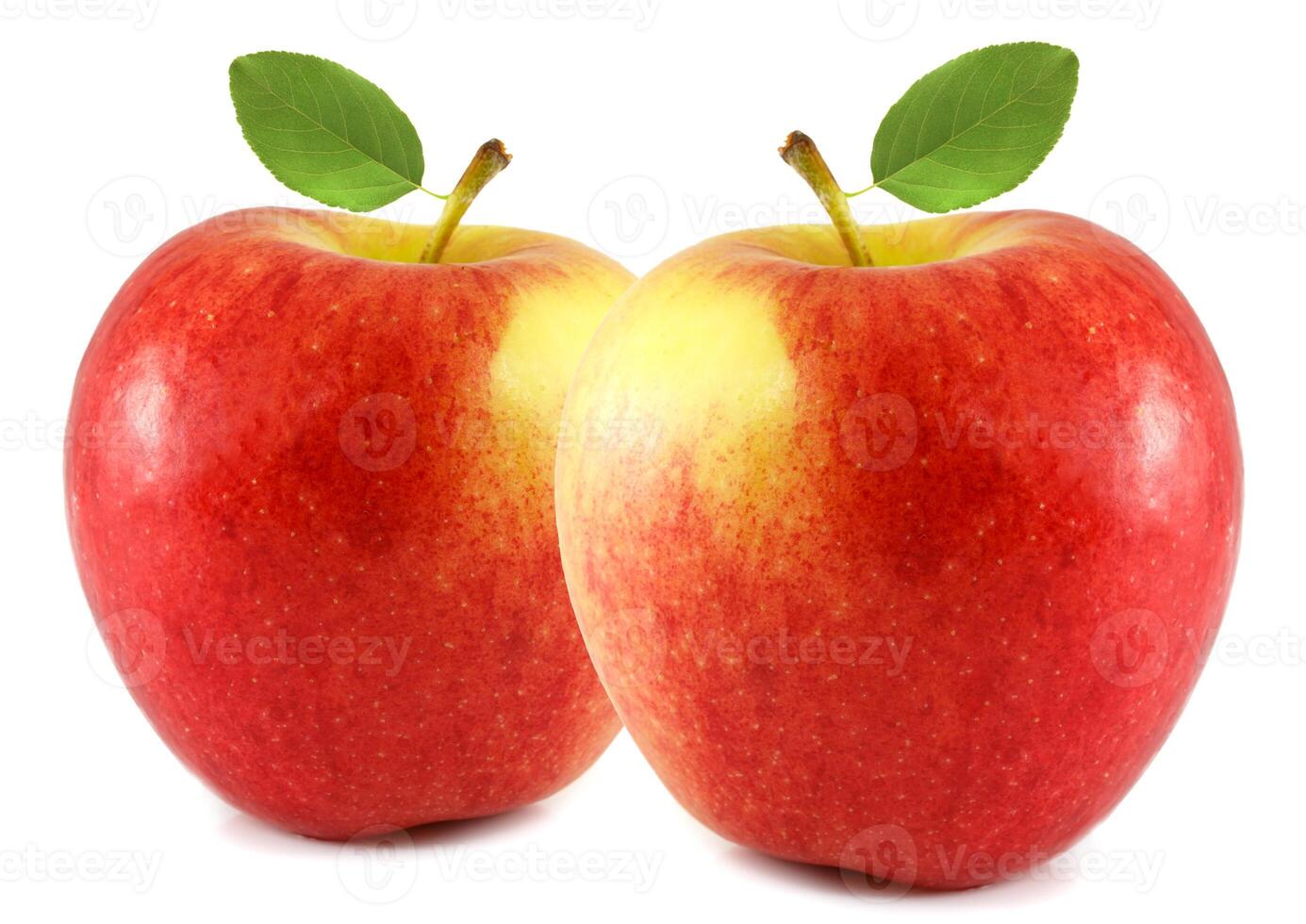 Red apples with green leaf isolated on white background photo