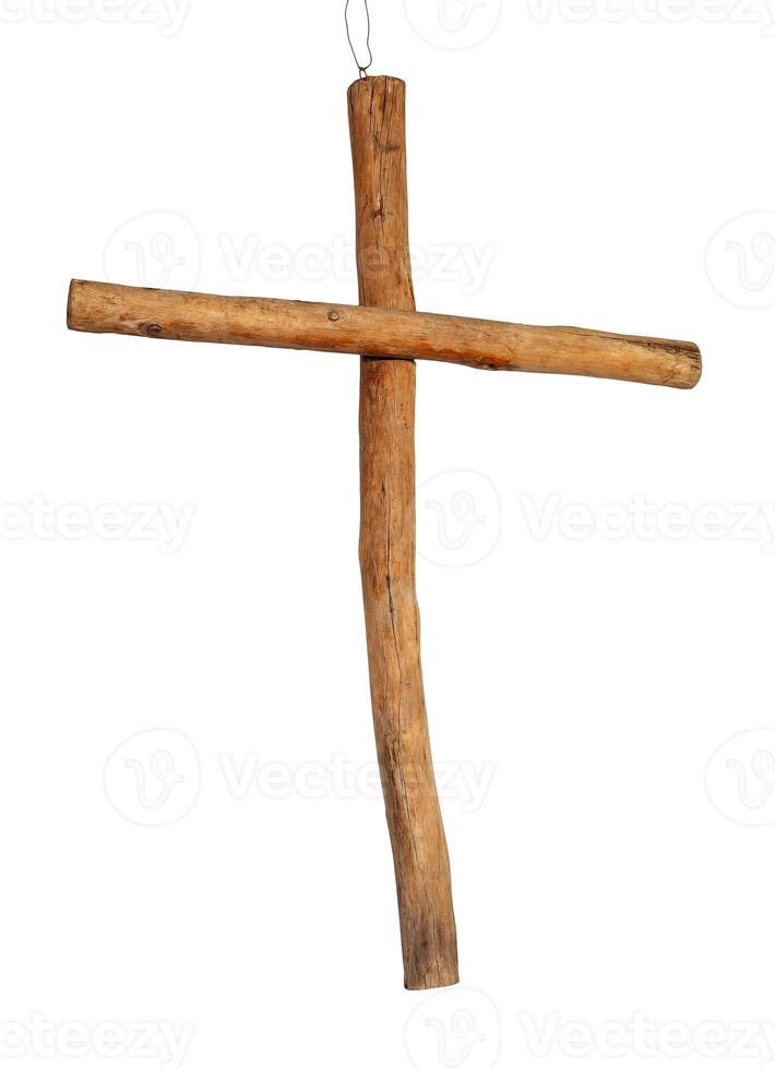 Wooden cross on a white background. photo