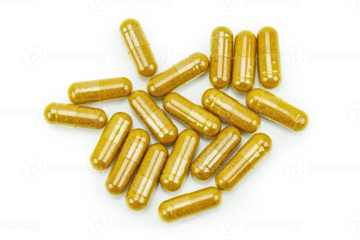 Turmeric capsule powder on white background photo