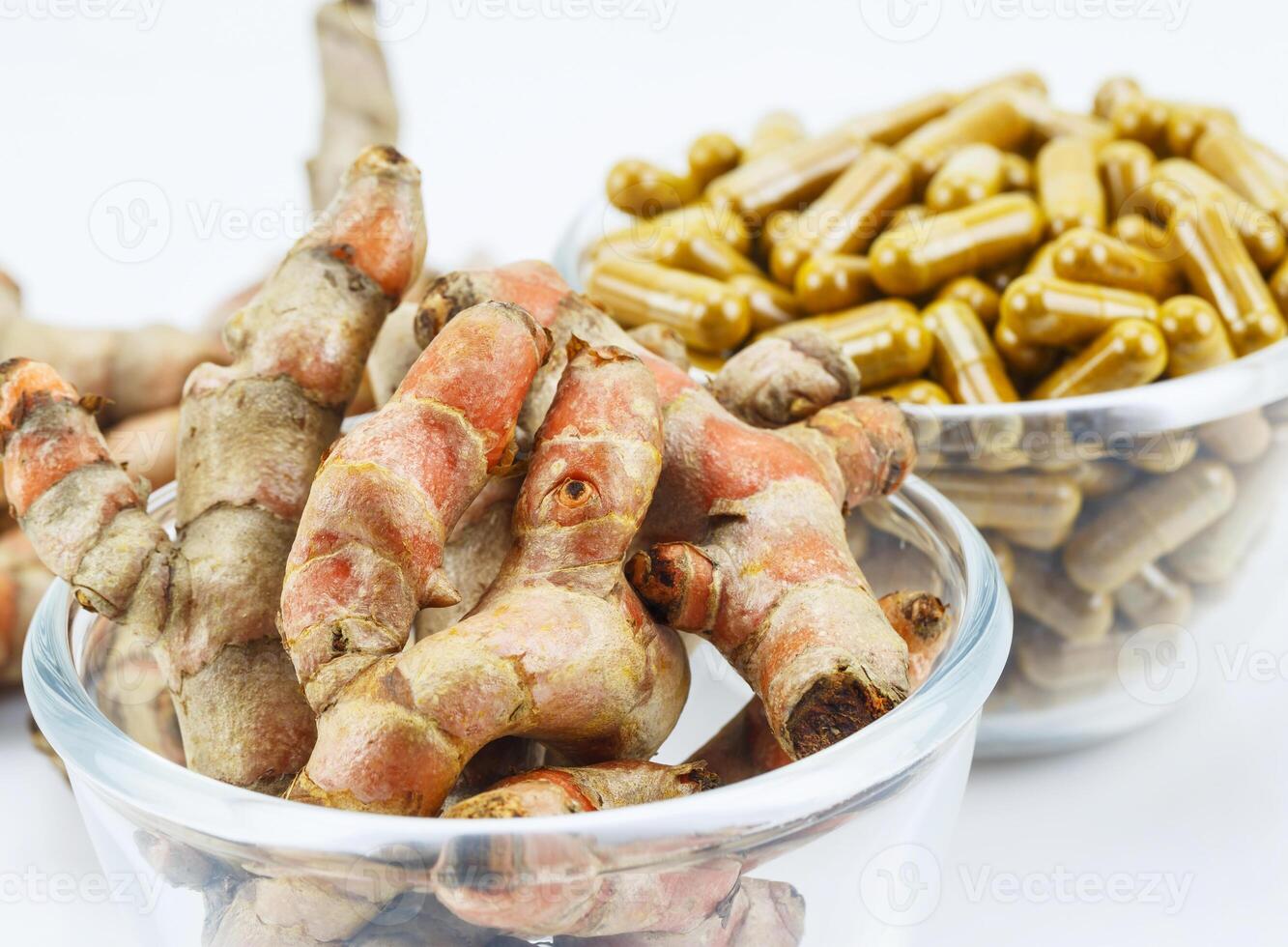 Turmeric root and turmeric powder. photo