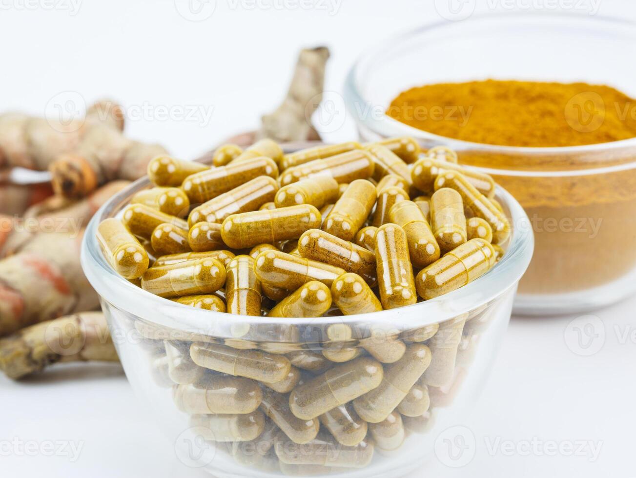 Turmeric root and turmeric powder for alternative medicine ,spa products and food ingredient. photo
