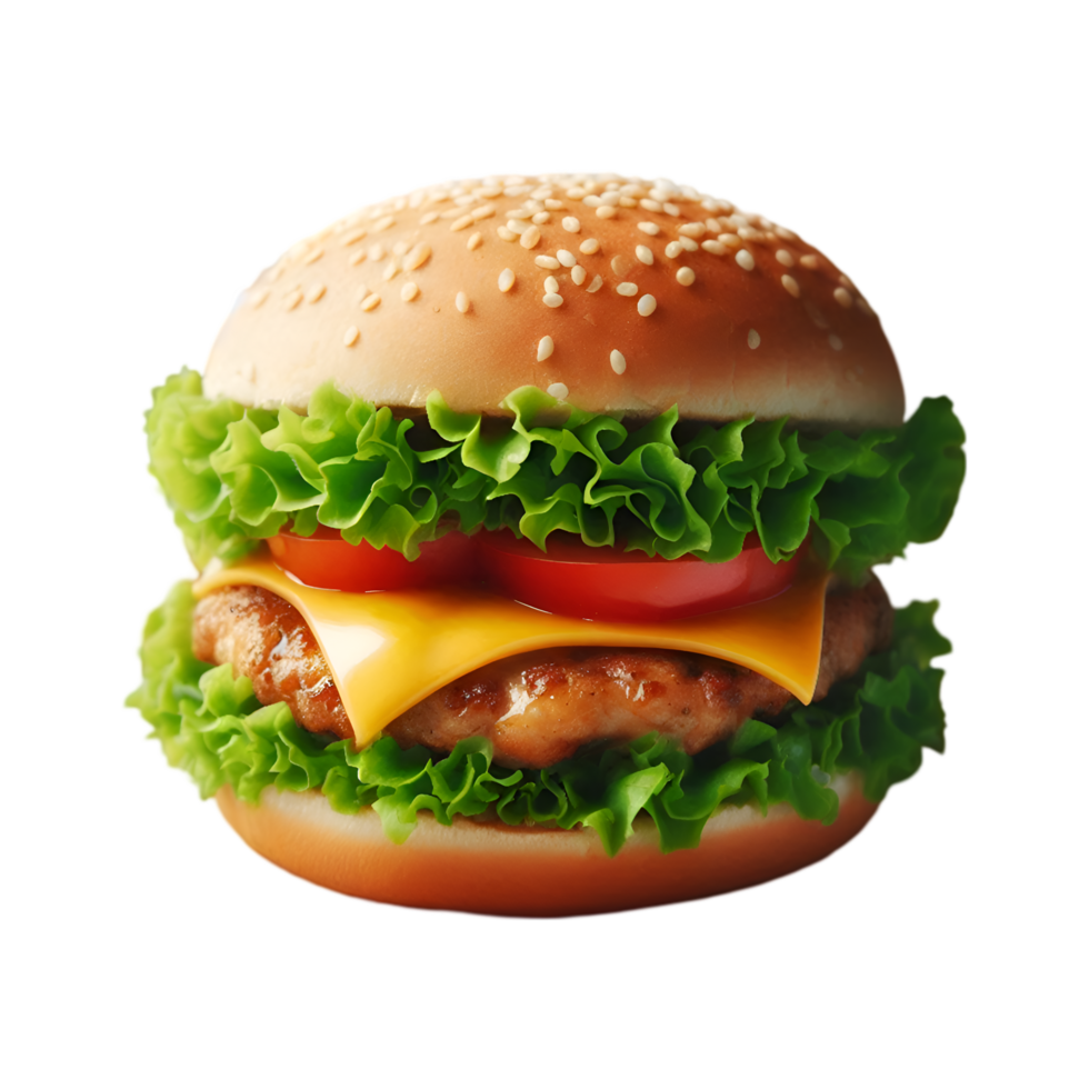 Steak burger with cheese and lettuce isolated from background png