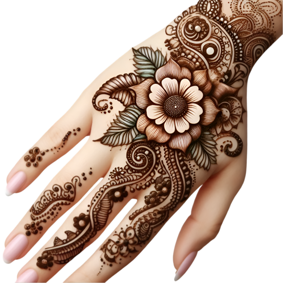 Henna design on arms, right hand designs designs for wedding, mehndi isolated from background png